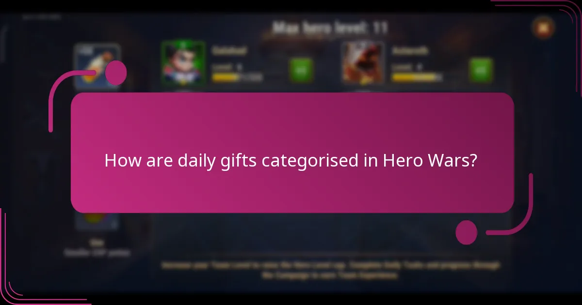 How are daily gifts categorised in Hero Wars?